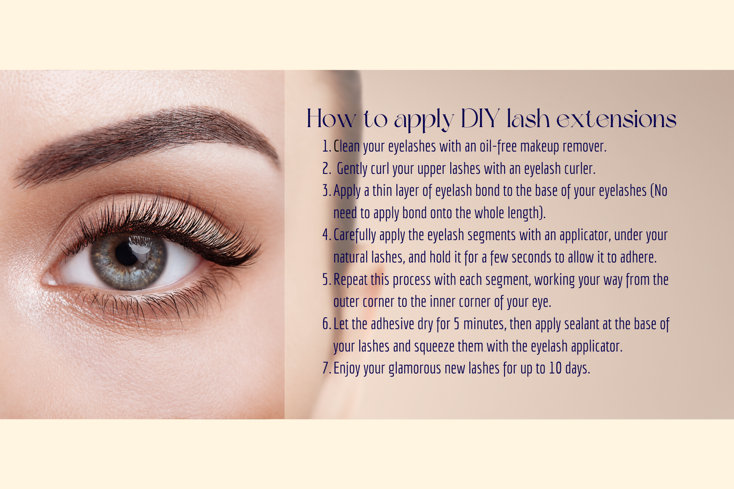 step by step tutorial for applying diy eyelash extensiosn